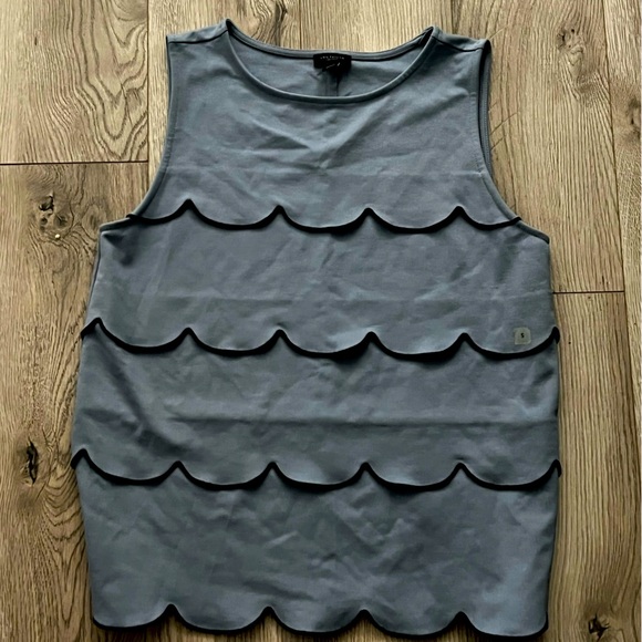 NWOT Ann Taylor Gray/Blue Sleeveless Scalloped Top size small - Picture 1 of 6